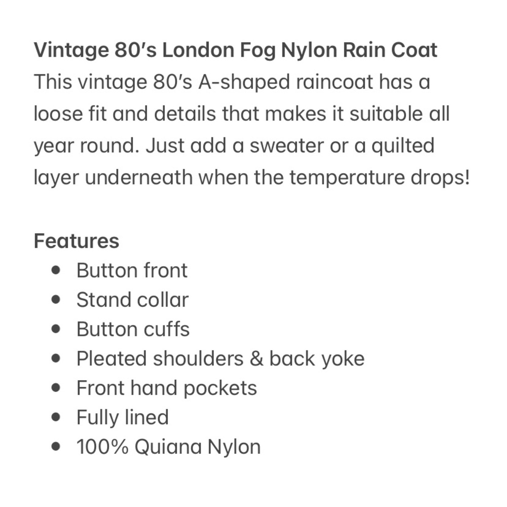 Vintage 80’s London Fog Nylon Rain Coat In Cream - Picture 13 of 14